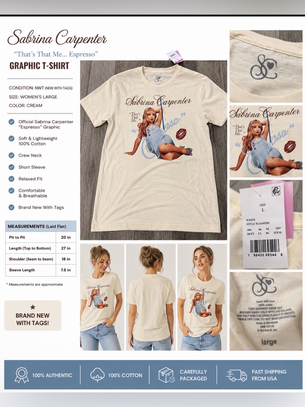 Sabrina Carpenter “That’s That Me Espresso” Graphic T-Shirt Women’s Large NWT